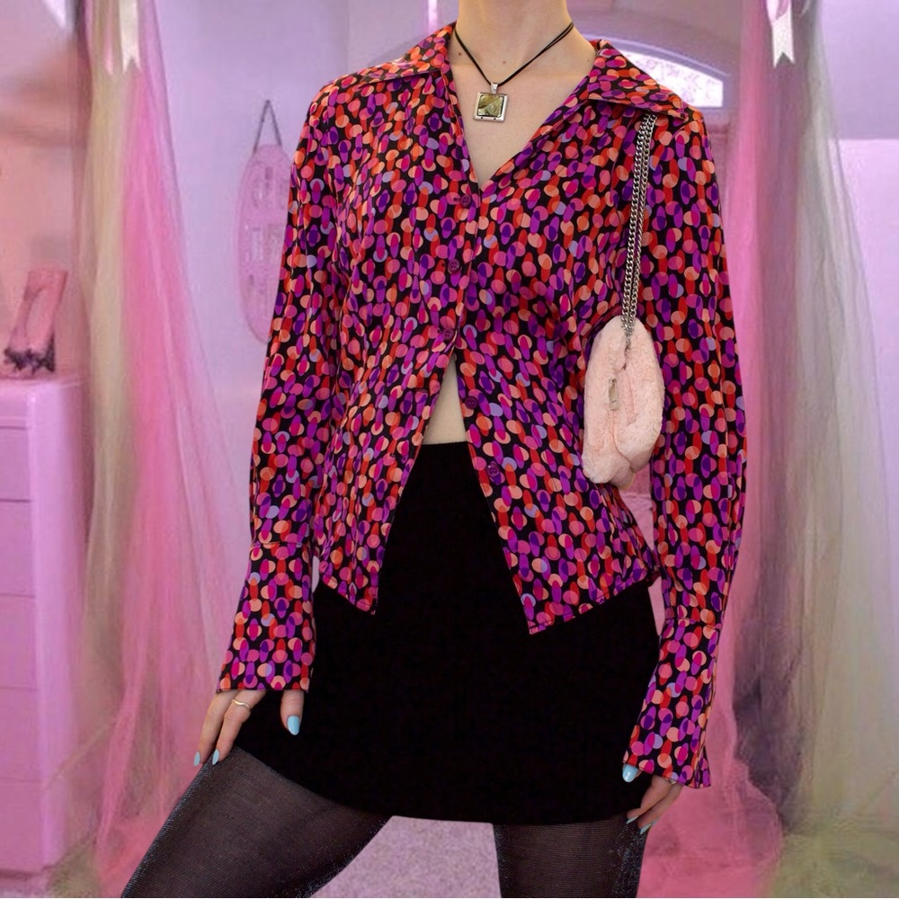 Vintage 90s abstract silk button up shirt